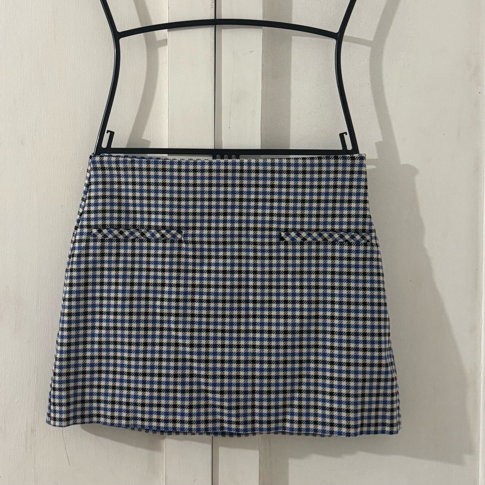 Zara Blue and White Checkered Mini Skirt